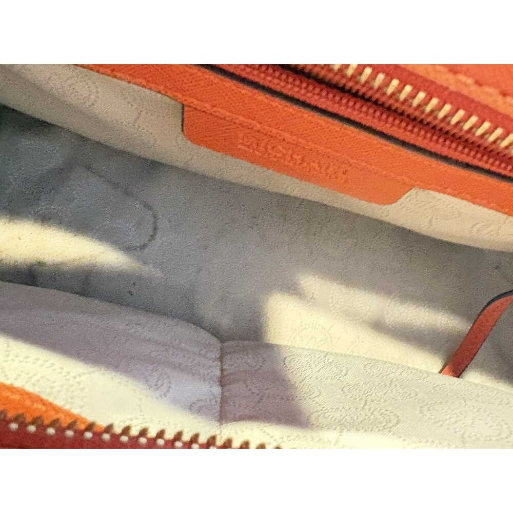 Michael Kors Selma Medium Saffiano Leather Satchel Bag Orange Gold Hardware - Picture 3 of 8